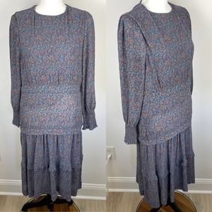 Modern Citizen Floral Long Sleeve Midi Dress In Blue Size XS